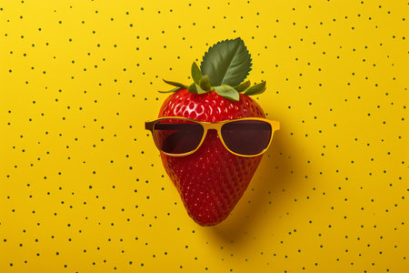 A fresh red strawberry wearing summer sunglasses. Generative aiの素材