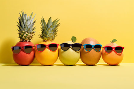 Fresh tropical fruit wearing summer sunglasses. Generative aiの素材