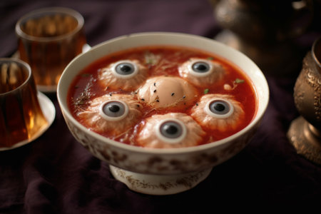 A bowl of halloween eyeball soup. Generative aiの素材