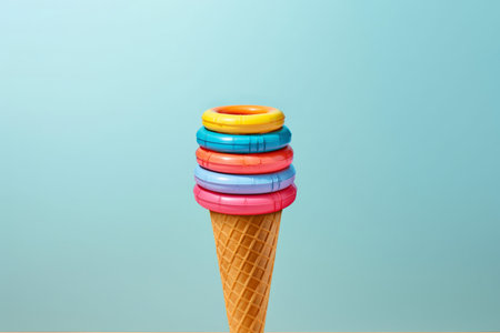 ice cream cone with inflatable rubber swimming pool rings. Generative aiの素材
