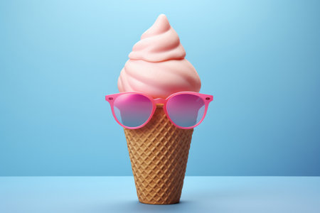 Summer ice cream cone wearing sunglasses. Generative aiの素材