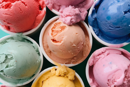Overhead view of a variety of ice cream flavors. Generative aiの素材