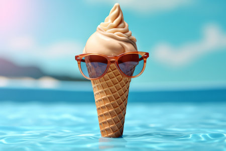 Summer ice cream cone wearing sunglasses. Generative aiの素材