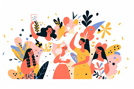 A group of female friends enjoying summer together. Summer party. Generative aiの素材