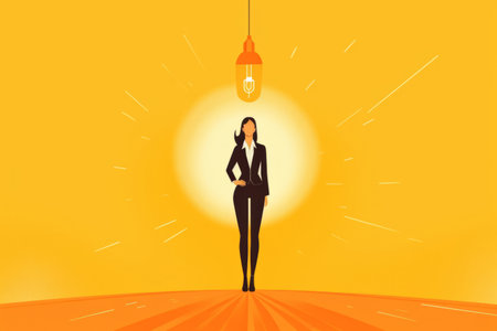 Business woman with a bright idea light bulb. Generative aiの素材