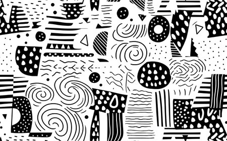 Simple black and white abstract seamless patternのイラスト素材