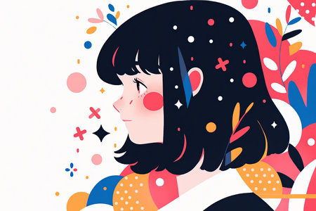 Portrait of a beautiful woman. Bright abstract illustration style. Generative aiの素材