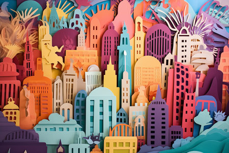 creative urban city landscape made from paper cut outの素材