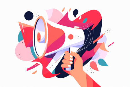 Illustration of a hand holding a loud speaker megaphoneの素材