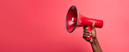 African american persons hand holding an announcement megaphoneの素材