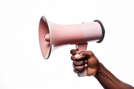 African american persons hand holding an announcement megaphoneの素材