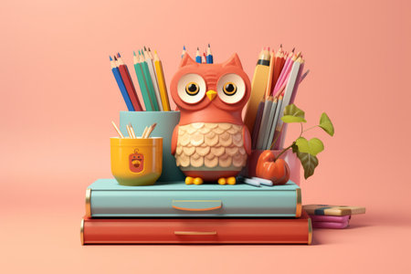 back to school. Backpack with school supplies. Cute 3D styleの素材