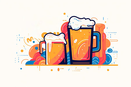 Beer glass full of refreshing beer. Bright abstract illustrationの素材