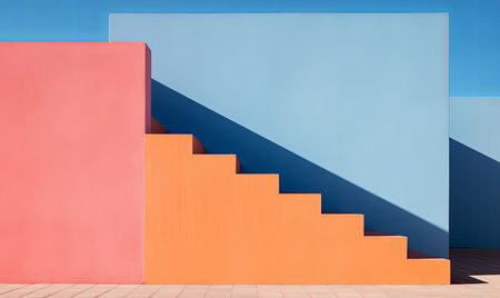 Minimalist vivid colour outdoor stairs. Abstract steps backgroundの素材
