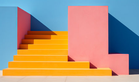 Minimalist vivid colour outdoor stairs. Abstract steps backgroundの素材