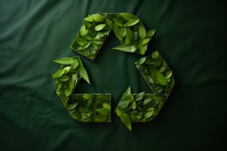 Recycling symbol made from nature, green leaves and plantsの素材