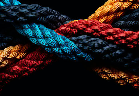 A tangled pile of coloured rope. Confusion and thought process conceptの素材