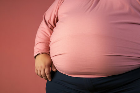 Close up of an obese mans overweight tummy. Unhealthy waistlineの素材