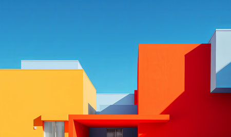 Brightly coloured modern architecture buildings in the style of fauvismの素材