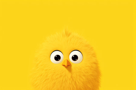 A cute little yellow fluffy baby bird. Cartoon illustration styleの素材