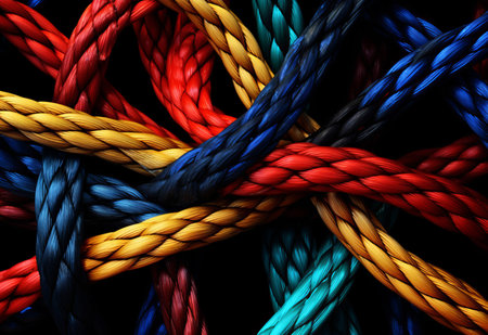 A tangled pile of coloured rope. Confusion and thought process conceptの素材