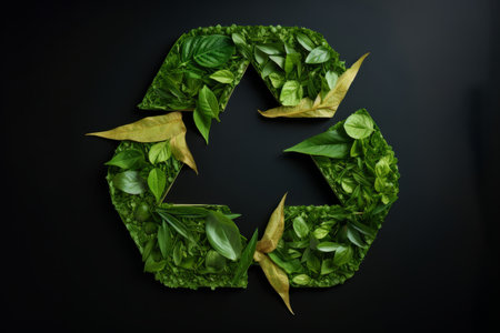 Recycling symbol made from nature, green leaves and plantsの素材
