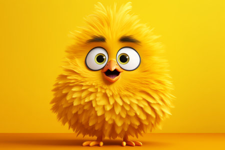 A cute little yellow fluffy baby bird. Cartoon illustration styleの素材