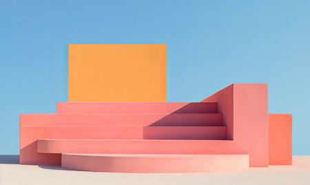 Minimalist vivid colour abstract steps product display podiumの素材