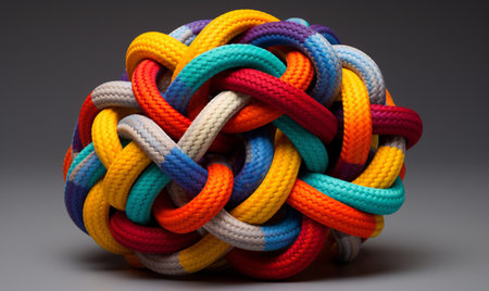 A tangled pile of coloured rope. Confusion and thought process conceptの素材