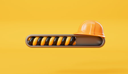 Website loading bar with builder hard hat. Page under construction. 3D Renderingの写真素材