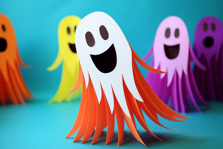 A cute halloween ghost background. Paper cut out illustration styleの素材