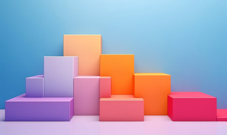 Minimal vibrant coloured steps. product podium abstract backgroundの素材