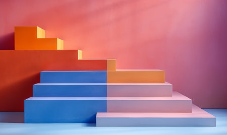 Minimal vibrant coloured steps. product podium abstract backgroundの素材