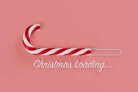 Christmas loading bar made with red and white candy cane sweet. 3D Rendering