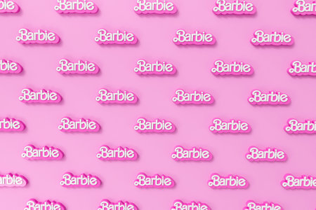 LONDON, UK - July 2023: Barbie doll logo. Barbie is a fashion doll made by Mattel. 3D Renderingのeditorial素材