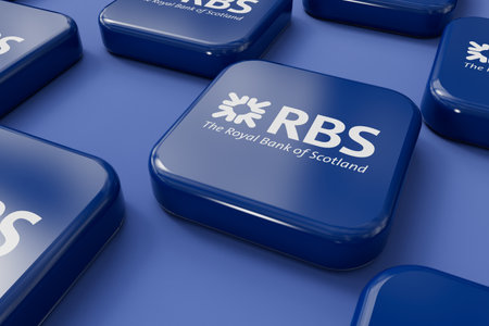 LONDON, UK - July 2023: Royal bank of Scotland bank company logo. 3D Renderingのeditorial素材