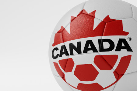 LONDON, UK - July 2023: Canada national football team logo badge on a soccer ball. 3D Renderingのeditorial素材