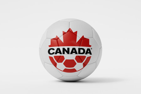 LONDON, UK - July 2023: Canada national football team logo badge on a soccer ball. 3D Renderingのeditorial素材
