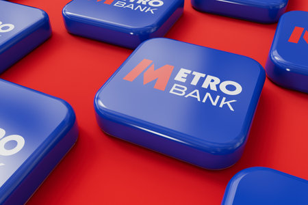 LONDON, UK - July 2023: Metro bank company logo. 3D Renderingのeditorial素材