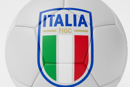 LONDON, UK - July 2023: Italy national football team logo badge on a soccer ball. 3D Renderingのeditorial素材