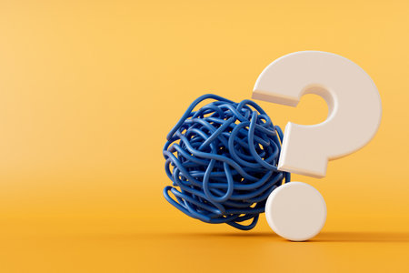 Tangled knot of string with a question mark. Mental health and solution concept. 3D Renderingの写真素材