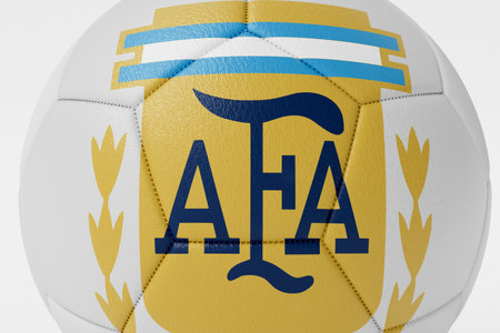 LONDON, UK - July 2023: Argentina national football team logo badge on a soccer ball. 3D Renderingのeditorial素材