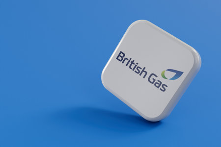 LONDON, UK - July 2023: British gas energy supplier company logo. 3D Renderingのeditorial素材