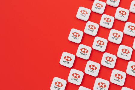 LONDON, UK - July 2023: HSBC bank company logo. 3D Renderingのeditorial素材