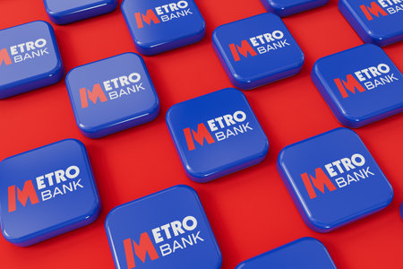 LONDON, UK - July 2023: Metro bank company logo. 3D Renderingのeditorial素材
