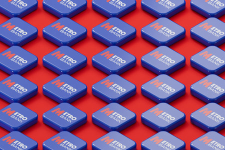LONDON, UK - July 2023: Metro bank company logo. 3D Renderingのeditorial素材