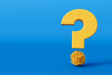Tangled knot of string with a question mark. Mental health and solution concept. 3D Rendering