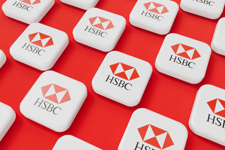 LONDON, UK - July 2023: HSBC bank company logo. 3D Renderingのeditorial素材