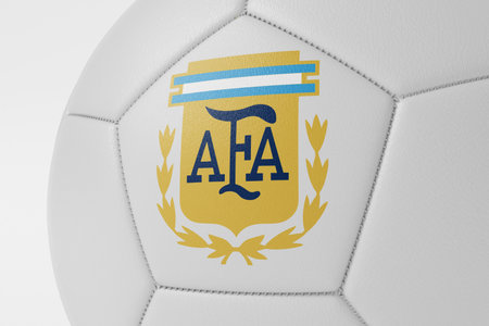 LONDON, UK - July 2023: Close up of Argentina national football team logo on a soccer ball. 3D Renderingのeditorial素材