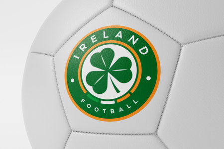 LONDON, UK - July 2023: Close up of Ireland national football team logo on a soccer ball. 3D Renderingのeditorial素材